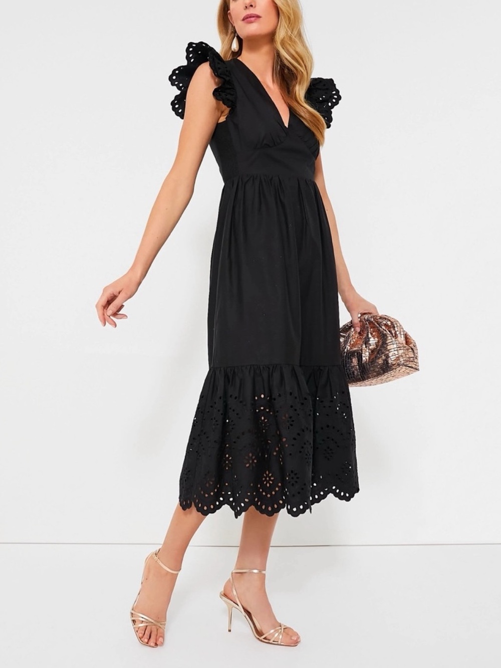 Hyacinth House Black Eyelet Marshall Midi Dress NWT Small